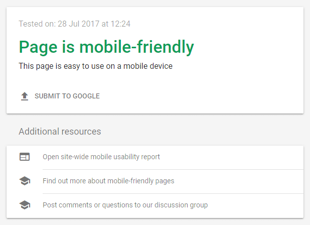 screenshot of google mobile friendly test