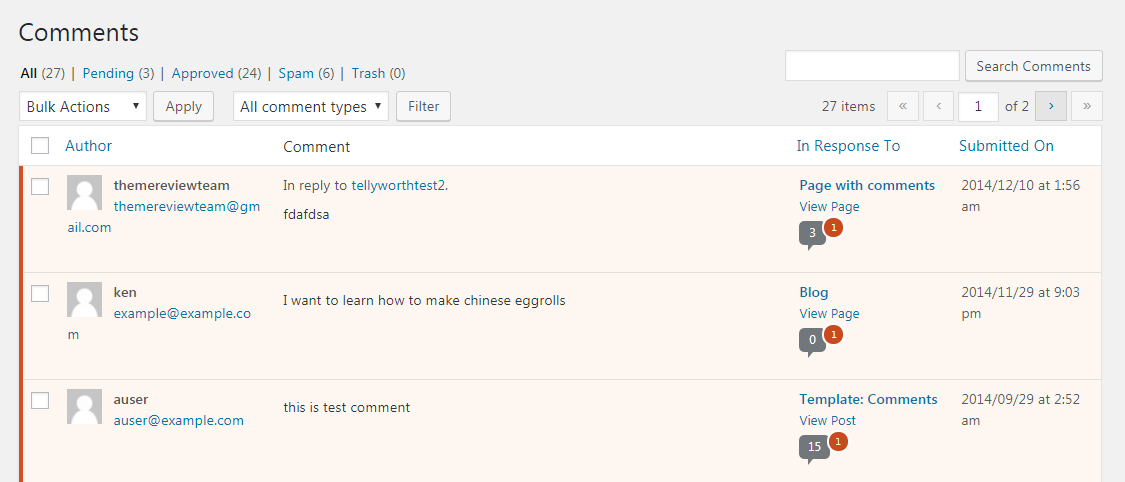 Spam comments in WordPress.